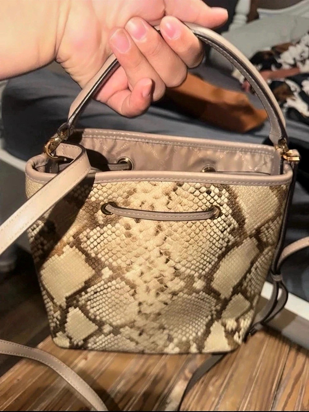 Michael Kors Dottie Large Python-Embossed Leather Bucket Bag Shoulder Bag